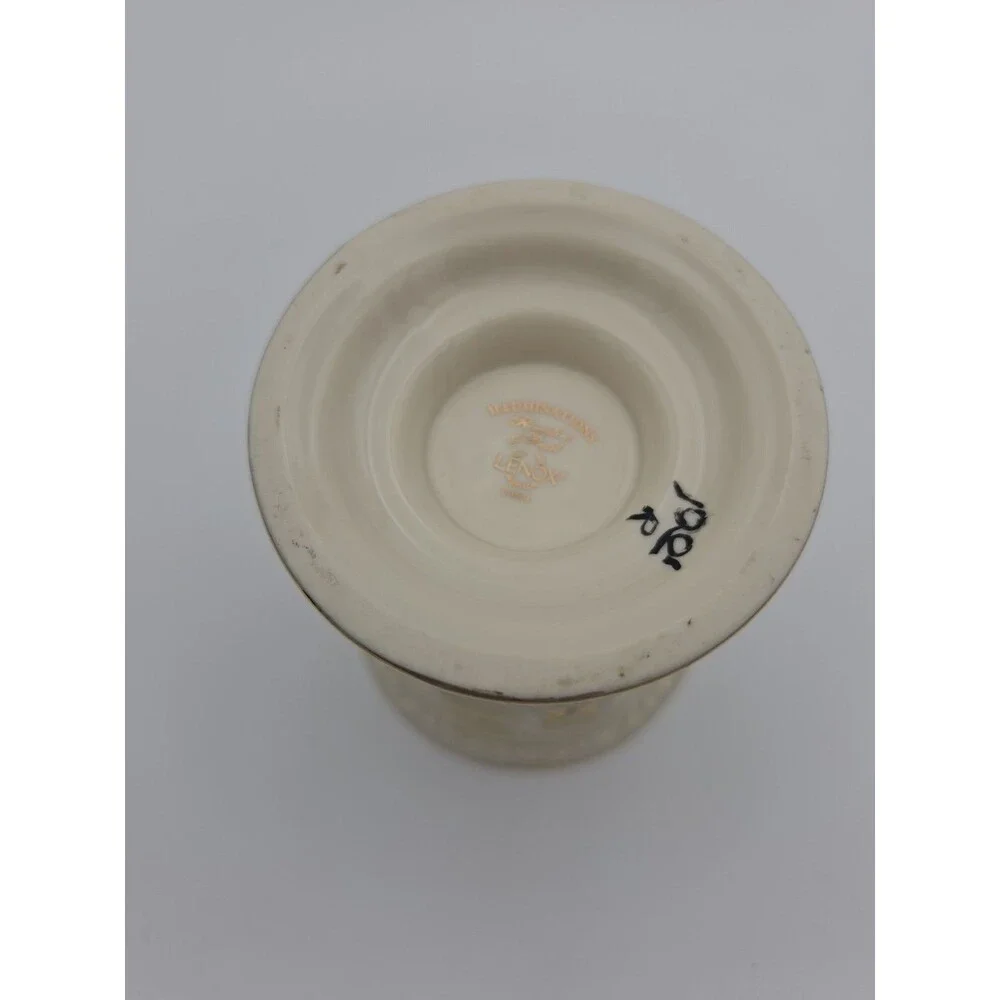 Lenox Ivory Porcelain Pierced Votive Candle Holder Gold Pearl Accents